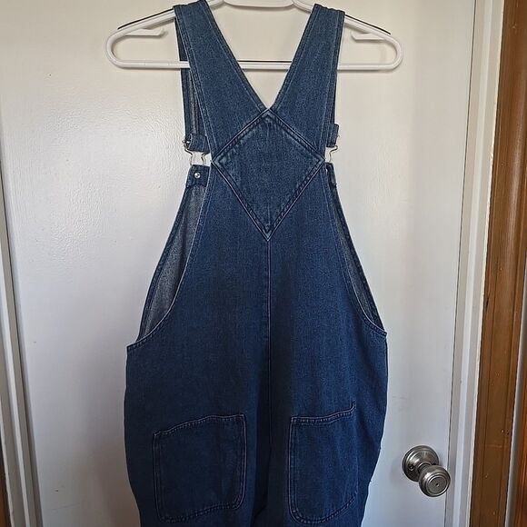 Vintage 90s Denim Overalls Capris American Flag Med Blue Jean USA Embroidered - Picture 6 of 9
